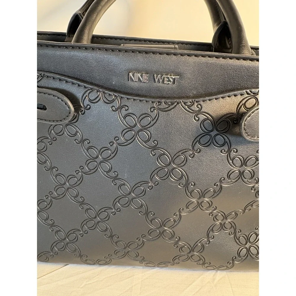 Nine West Black Aidenne Satchel Bag With 2 Handles And Inner Pockets
